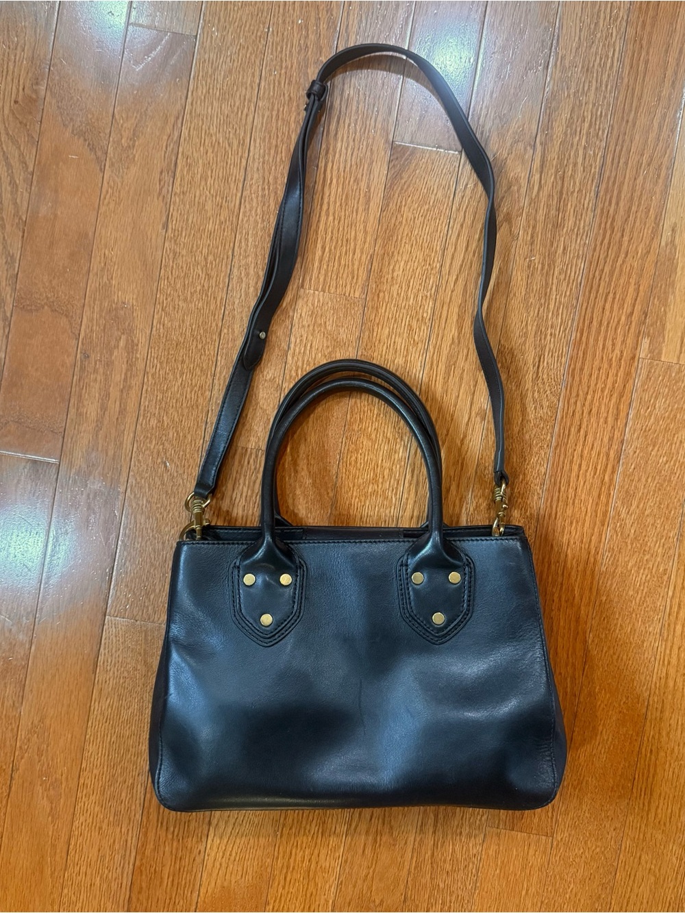 Banana Republic Black Leather Satchel Tote Shoulder Bag Handbag Gold Brass Tone